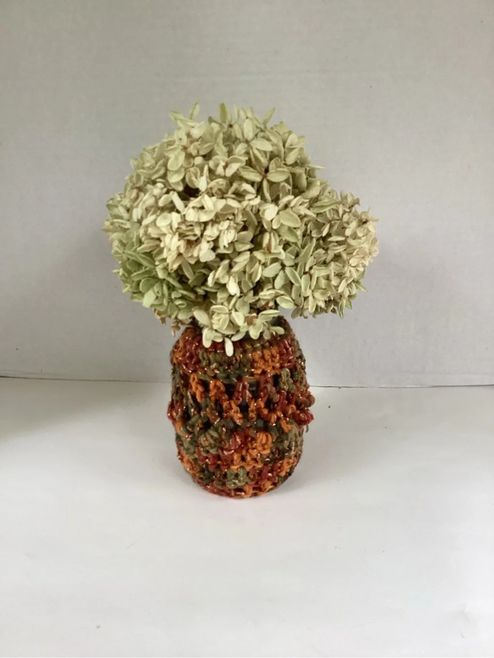 Vase Cover Jar Sleeve Hand Crafted Fall Floral Arrangement Orange Green Browns